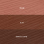 Three stacked lip liner swatches labeled Tease (soft pink nude), Slay (warm brown), and Mocha Latte (deep mocha) show a smooth, creamy texture, representing the ColourPop So Juicy Plumping Lip Liner Set, Total Slay.