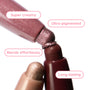 Rose Goals ColourPop Shadow Stix twist-up eyeshadow tips touch in a close-up, showcasing creamy, ultra-pigmented rose and mauve shimmer that blends effortlessly and lasts long, with a champagne shade below and deep berry casing in studio light.