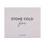 Stone Cold Fox shadow palette shown closed, featuring embossed βSTONE COLD foxβ lettering on a pale taupe faux-leather cover with ColourPop logo, studio-lit on a white background; a sleek neutral ColourPop Shadow Palette packaging shot.