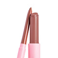 Go-To Lip duo with a nude mauve retractable liner angled to a precision tip beside a matching plumping balm bullet, uncapped in pink tubes on a white background; ColourPop So Juicy Plumping Lip Liner & Balm Set.