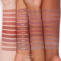 ColourPop Lippie Pencil Cool Besties swatches - multiple nude, pink, and mauve tones - shown as horizontal stripes on three arms with varying skin tones; shades labeled BFF, Little One, Brink, Oh Sis, Beeper, Ashton, and Cool BFF.