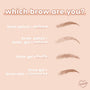 ColourPop Cool Cocoa Pencil brow pencil demonstrating results in a peach-toned infographic - brow pencil gives defined arches, pencil + gel natural, gel alone fluffy, and gel + wax contoured - illustrated brows guide shoppers to pick their finish.