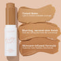 ColourPop Pretty Fresh Tinted Foundation Balm in Medium Dark 16 stands uncapped beside three warm medium-dark swatches, showing light-to-medium buildable coverage and a blurring, second-skin finish; skincare-infused with hyaluronic acid, peptides, and niacinamide.