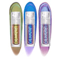 Feelin’ Bold ColourPop Chrome Liquid Shadow bundle shows three tubes standing upright, each with a bold multichrome swatch behind - green‑gold bronze, electric blue‑teal, and violet‑pink shifts - on a white studio background.
