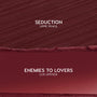 Swatch duo showcases Slow Burn: ColourPop Lux Lipstick shade Enemies to Lovers, a smooth deep burgundy smear on the bottom, paired with Seduction Lippie Pencil’s textured wine‑red stroke above, on a clean studio background.