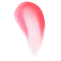 Glossy candy-pink cosmetic swatch streaks diagonally, blending from vibrant coral to sheer milky pink on a white background, showcasing a high-shine, balm-like texture by ColourPop.
