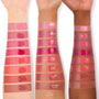 ColourPop Baby Bunny Lip and Cheek Balm swatch, a glossy warm pink, shown on three arms across light, medium, and deep skin tones alongside labeled shades for comparison, highlighting creamy dewy finish and buildable color.