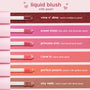 City Walk ColourPop Liquid Blush swatched on a doe-foot wand, warm nude with silver pearl finish, displayed at the bottom of a six-shade lineup on a pink backdrop.