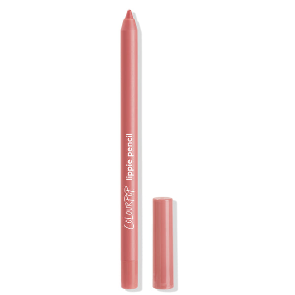 ColourPop Lippie Pencil Oh Snap with tip exposed and cap placed beside it on a white background, showcasing the muted rosy nude shade and slim barrel with ColourPop branding for precise lip lining.