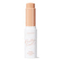 ColourPop Pretty Fresh Tinted Foundation Balm in Fair 4 stands open as a twist-up stick, revealing a light neutral-beige balm; sleek white tube with peach lettering on a clean white background.