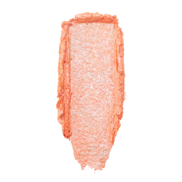 Flamethrower Super Shock Shadow swatch showcasing a warm peachy‑orange shimmer with fine iridescent sparkle, spread in a thick swipe on a white background to show the creamy, bouncy texture of the ColourPop Super Shock Shadow.