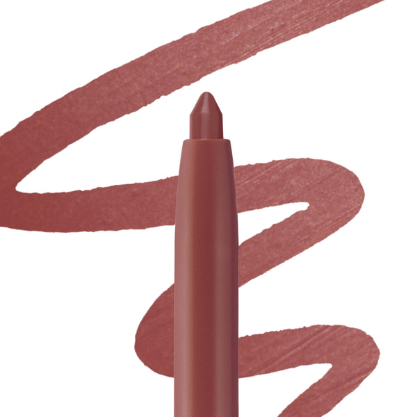 ETA shade showing a creamy rose‑mauve swatch as the ColourPop So Juicy Plumping Lip Liner with Peptides stands upright with its twist‑up tip exposed against a white background, emphasizing smooth payoff and precise, plumping definition.