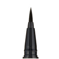 Felt-tip applicator delivering precise black lines, shown as a close-up of the ColourPop BFF Liquid Liner in Numero Uno, with the sharp black tip and glossy black pen housing centered against a clean white background.